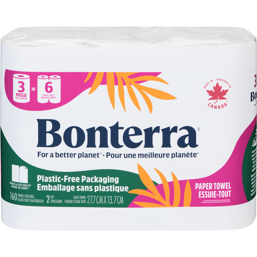 BONTERRA Épicerie Essuie-tout 2 épaisseurs 3 mega rouleaux