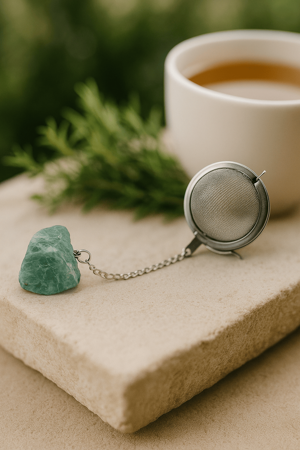 BOUTIQUE CADEAUX Boutique cadeaux Boule à thé ou tisane couleur argent avec pierre précieuse amazonite (1un)