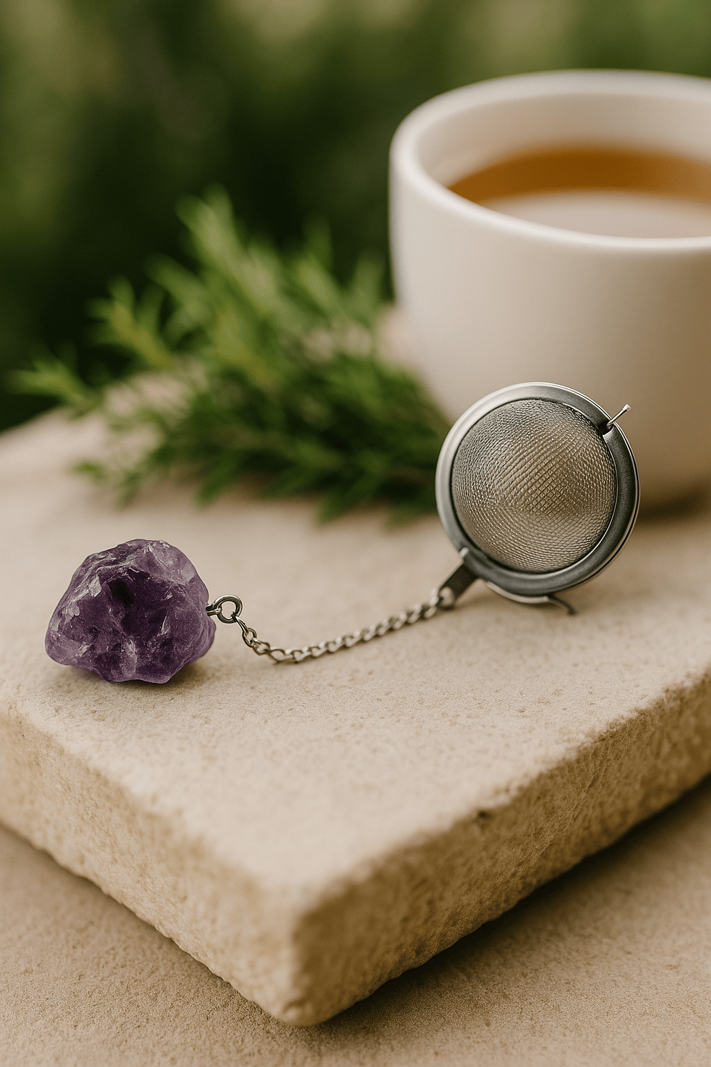 BOUTIQUE CADEAUX Boutique cadeaux Boule à thé ou tisane couleur argent avec pierre précieuse améthyste (1un)