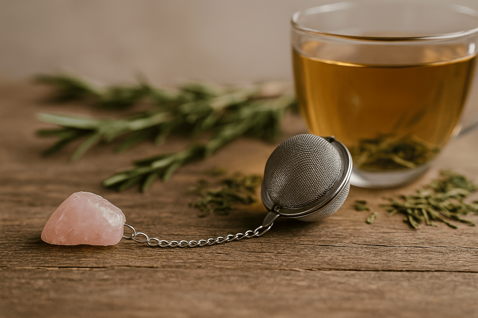 BOUTIQUE CADEAUX Boutique cadeaux Boule à thé ou tisane couleur argent avec pierre précieuse quartz rose (1un)