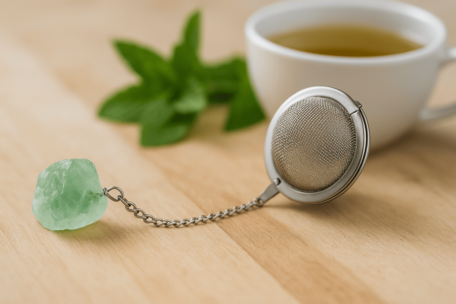 BOUTIQUE CADEAUX Boutique cadeaux Boule à thé ou tisane couleur argent avec pierre précieuse quartz vert (1un)