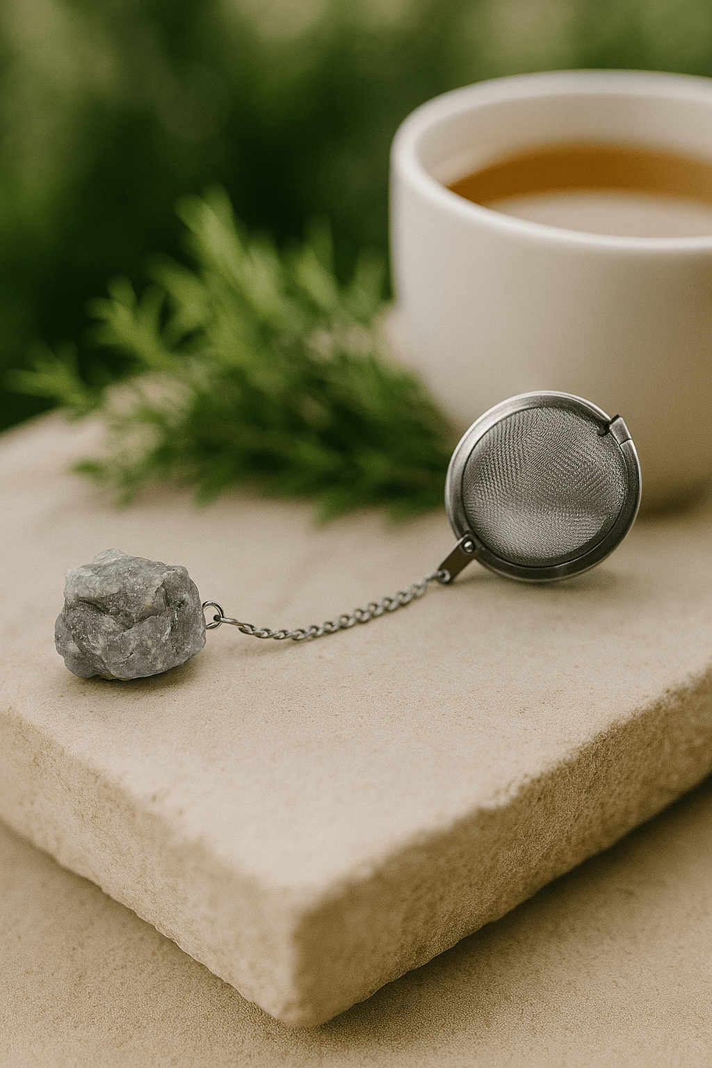 BOUTIQUE CADEAUX Boutique cadeaux Boule à thé ou tisane couleur argent avec pierre précieuse tourmaline rose (1un)