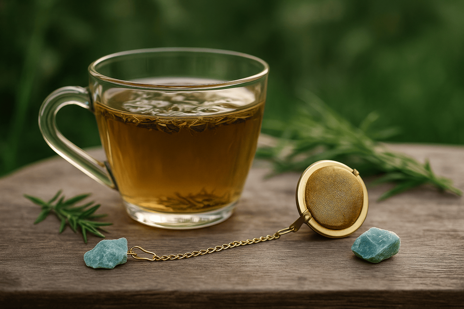 BOUTIQUE CADEAUX Boutique cadeaux Boule à thé ou tisane couleur or avec pierre précieuse amazonite (1un)