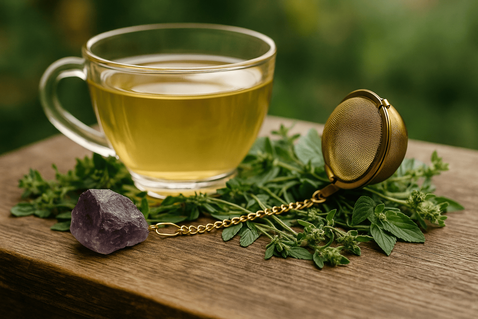 BOUTIQUE CADEAUX Boutique cadeaux Boule à thé ou tisane couleur or avec pierre précieuse améthyste (1un)