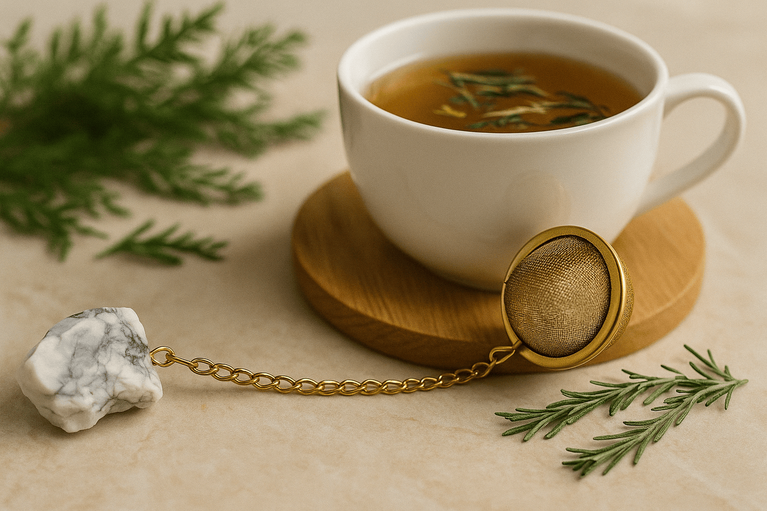 BOUTIQUE CADEAUX Boutique cadeaux Boule à thé ou tisane couleur or avec pierre précieuse howlite (1un)