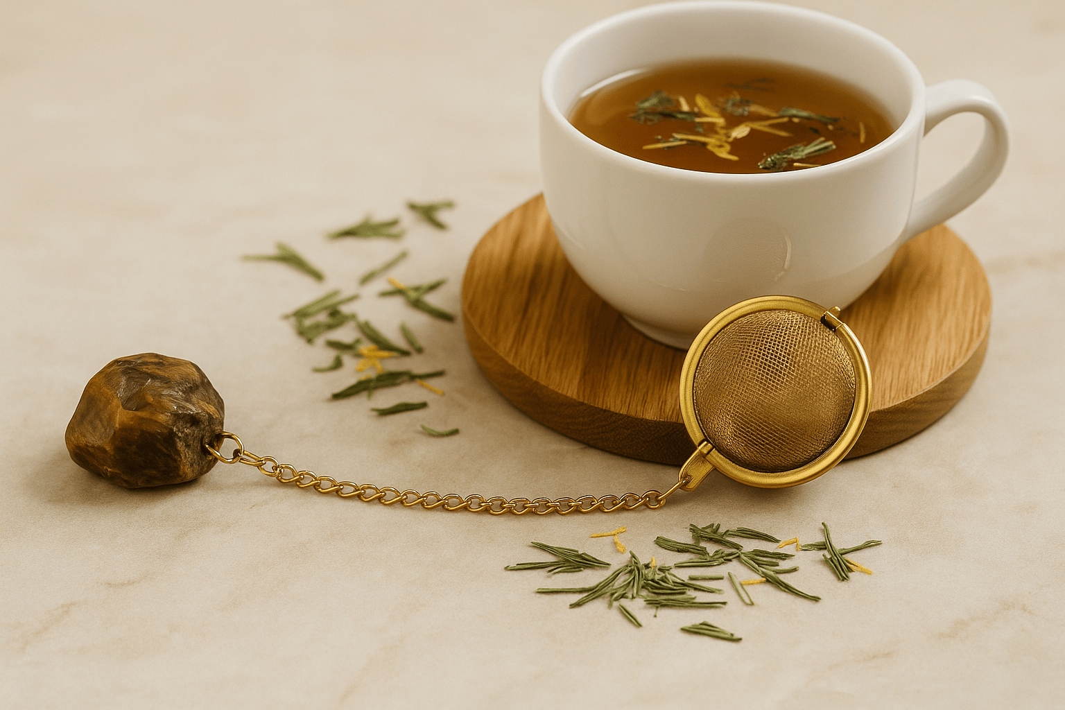 BOUTIQUE CADEAUX Boutique cadeaux Boule à thé ou tisane couleur or avec pierre précieuse œil de tigre (1un)