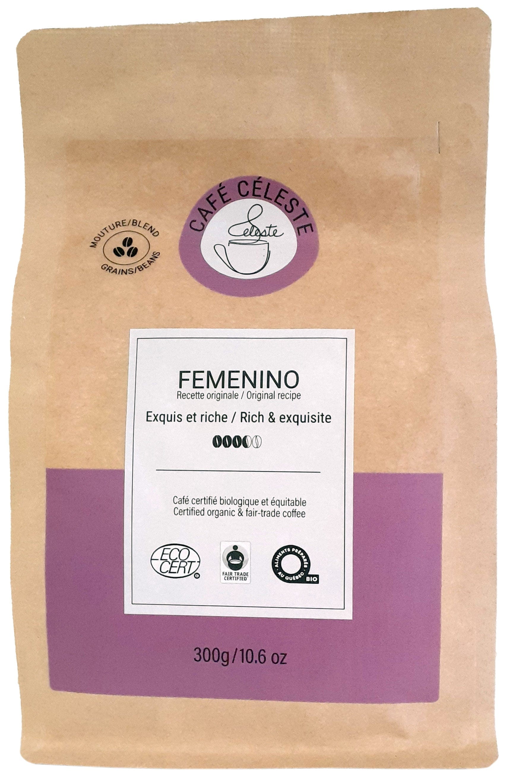 CAFÉ CÉLESTE Épicerie Café femenino exquis et riche bio (grains) 300g