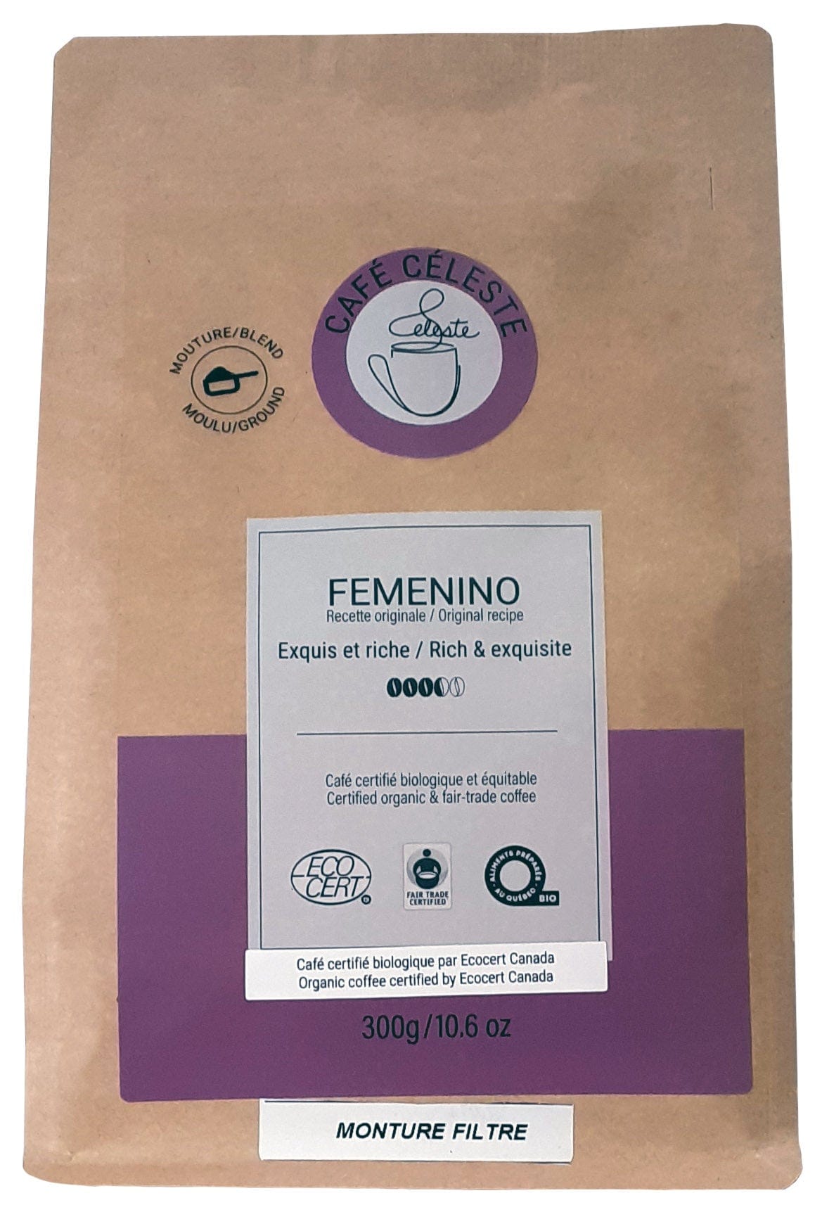 CAFÉ CÉLESTE Épicerie Café femenino exquis et riche bio mouture filtre 300g