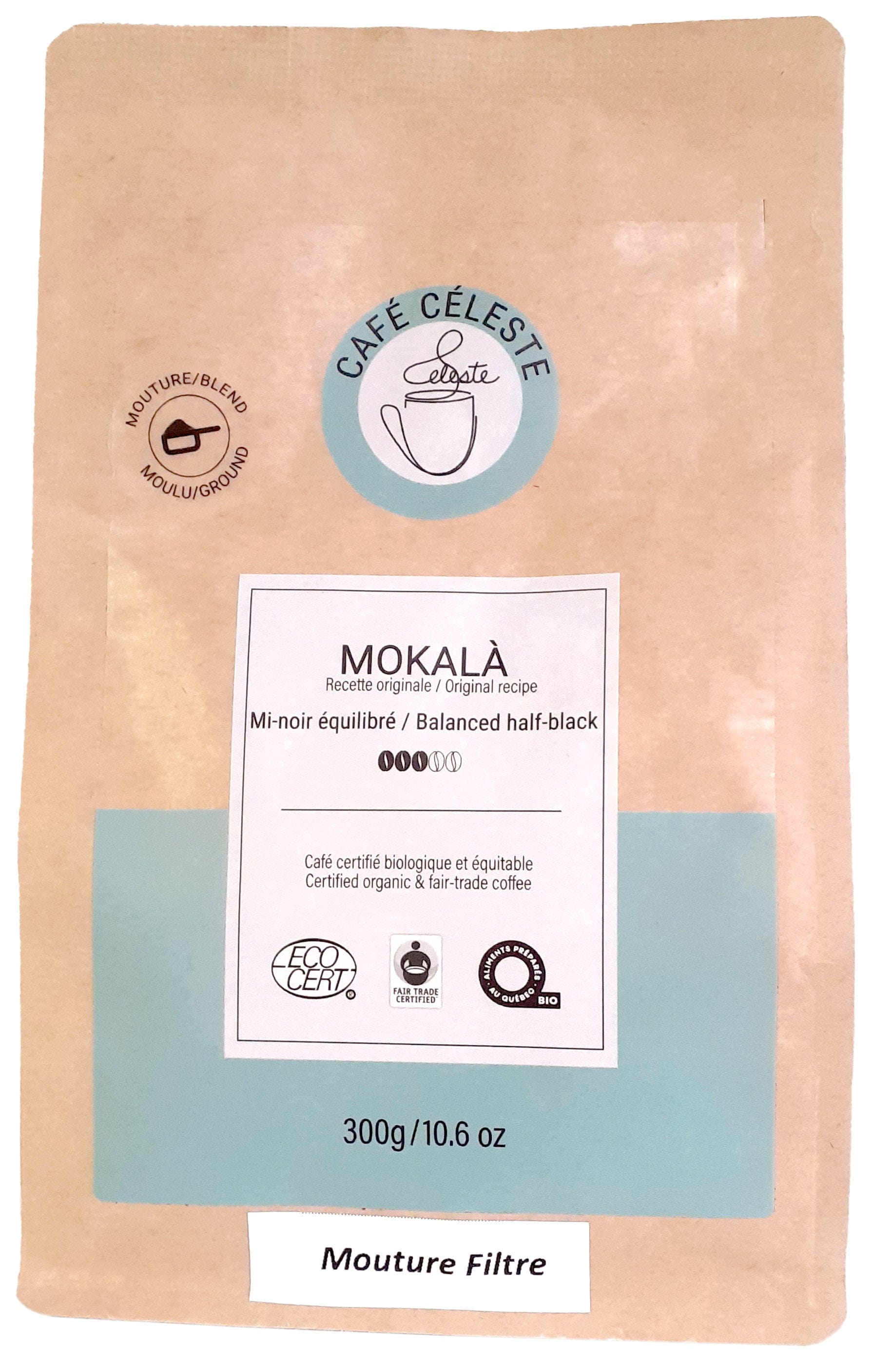 CAFÉ CÉLESTE Épicerie Café mokala mi-noir équilibré bio (filtre) 300g