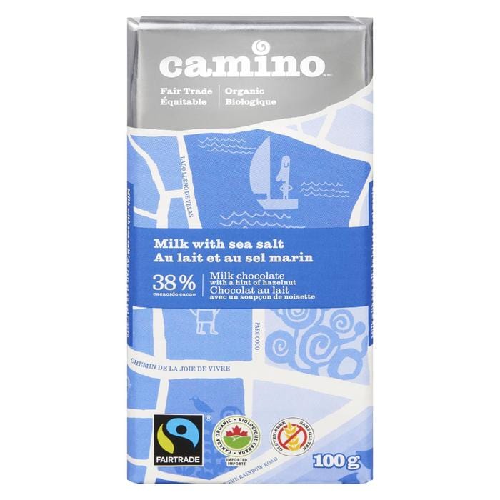 CAMINO Épicerie Chocolat au lait et sel marin bio 100g
DATE DE PÉREMPTION : 28 NOVEMBRE 2025