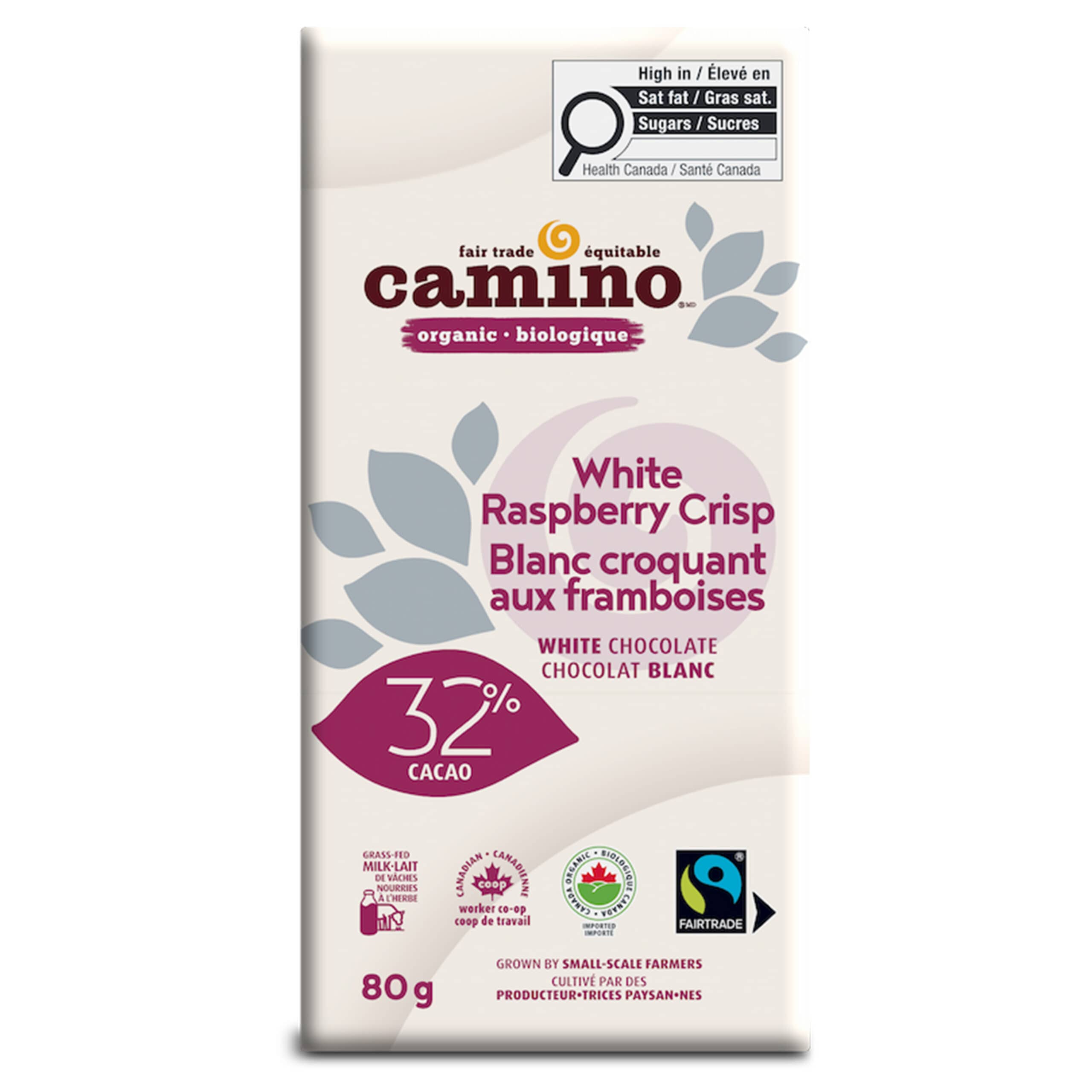 CAMINO Épicerie Chocolat blanc croquant aux framboises bio 80g