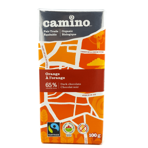 CAMINO Épicerie Chocolat orange bio 65% 100g
DATE DE PÉREMPTION : 29 NOVEMBRE 2025
