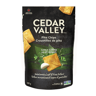 CEDAR VALLEY Épicerie Croustilles de pita ail et herbes 180g