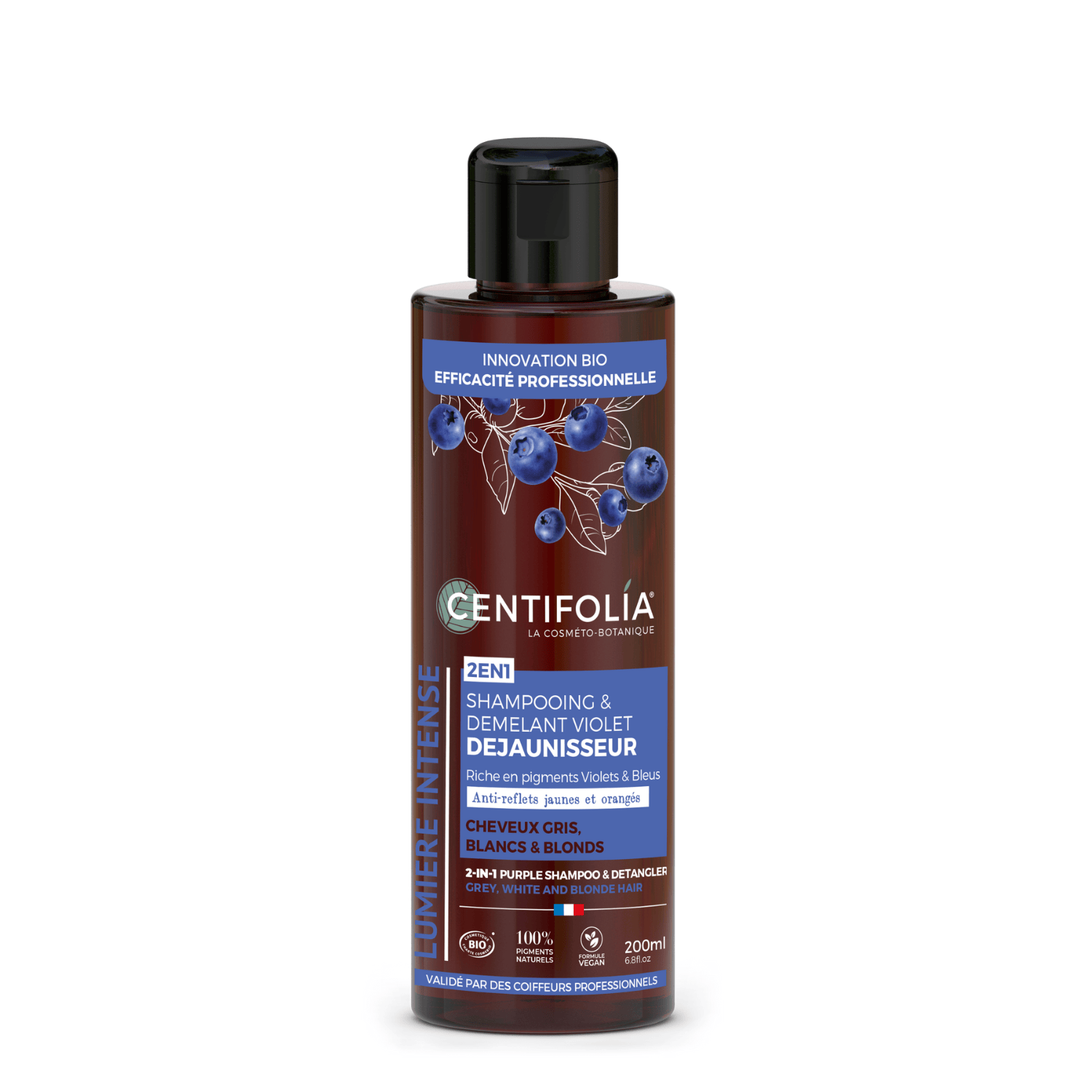 CENTIFOLIA Soins & beauté Shampooing et démêlant violet déjaunisseur (cheveux gris, blancs et blonds) 200ml
