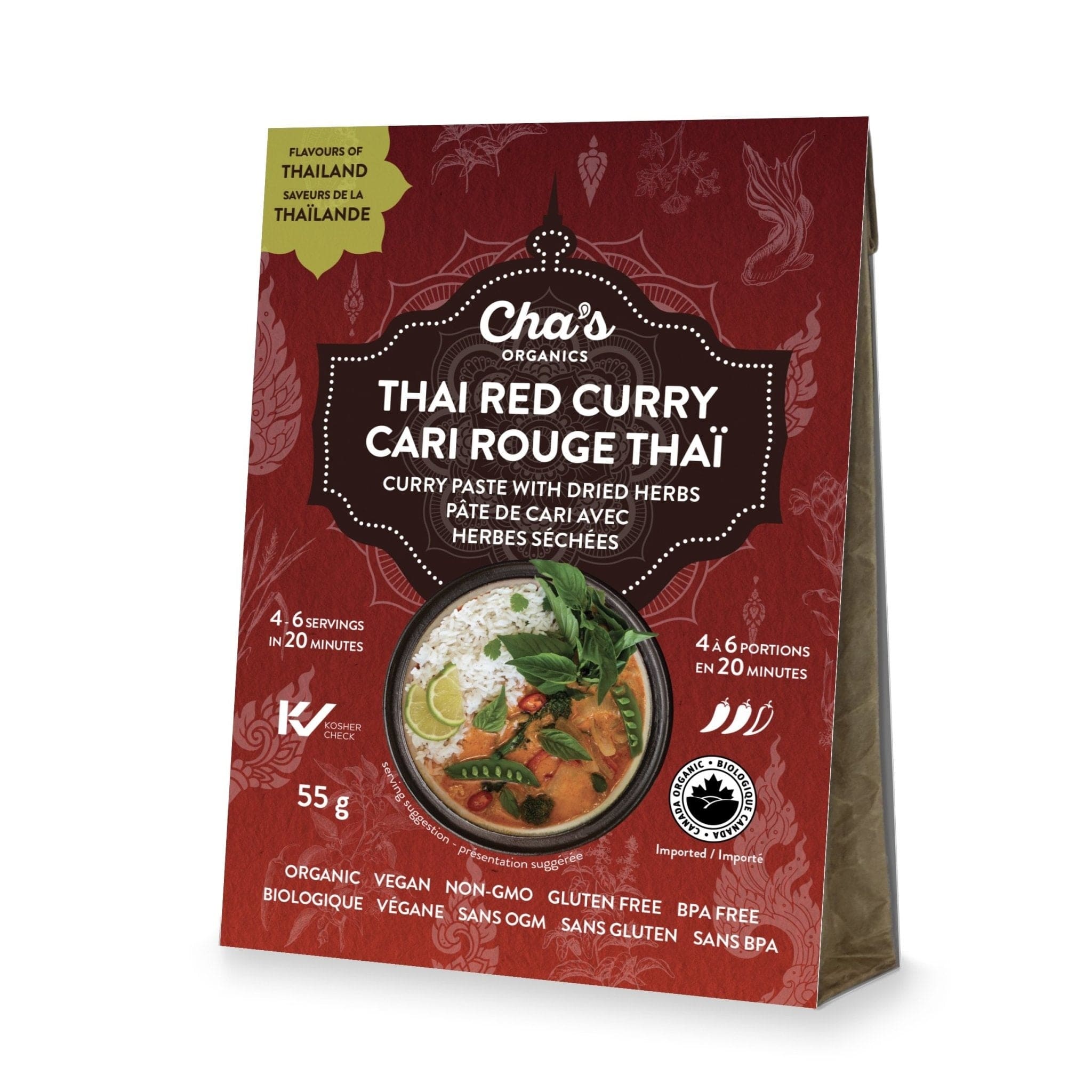 CHA'S ORGANIC Épicerie Pâte de cari rouge thaï avec herbes séchées bio 55g