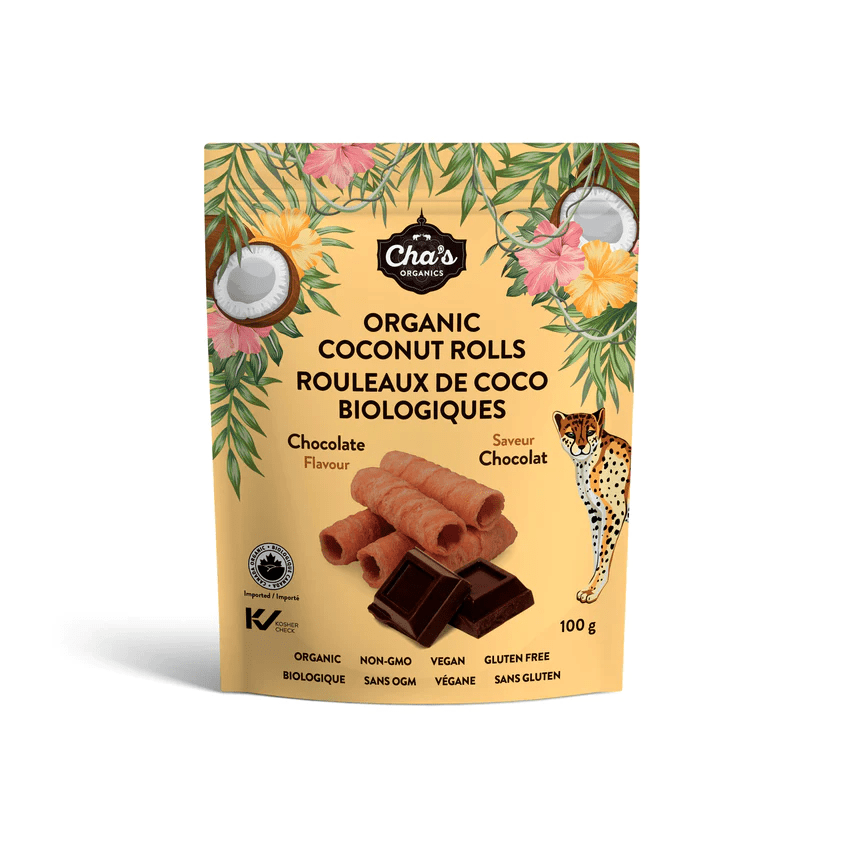CHA'S ORGANIC Épicerie Rouleaux de coco au chocolat bio 100g