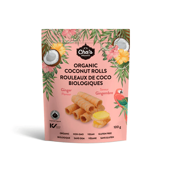 CHA'S ORGANIC Épicerie Rouleaux de coco au gingembre bio 100g