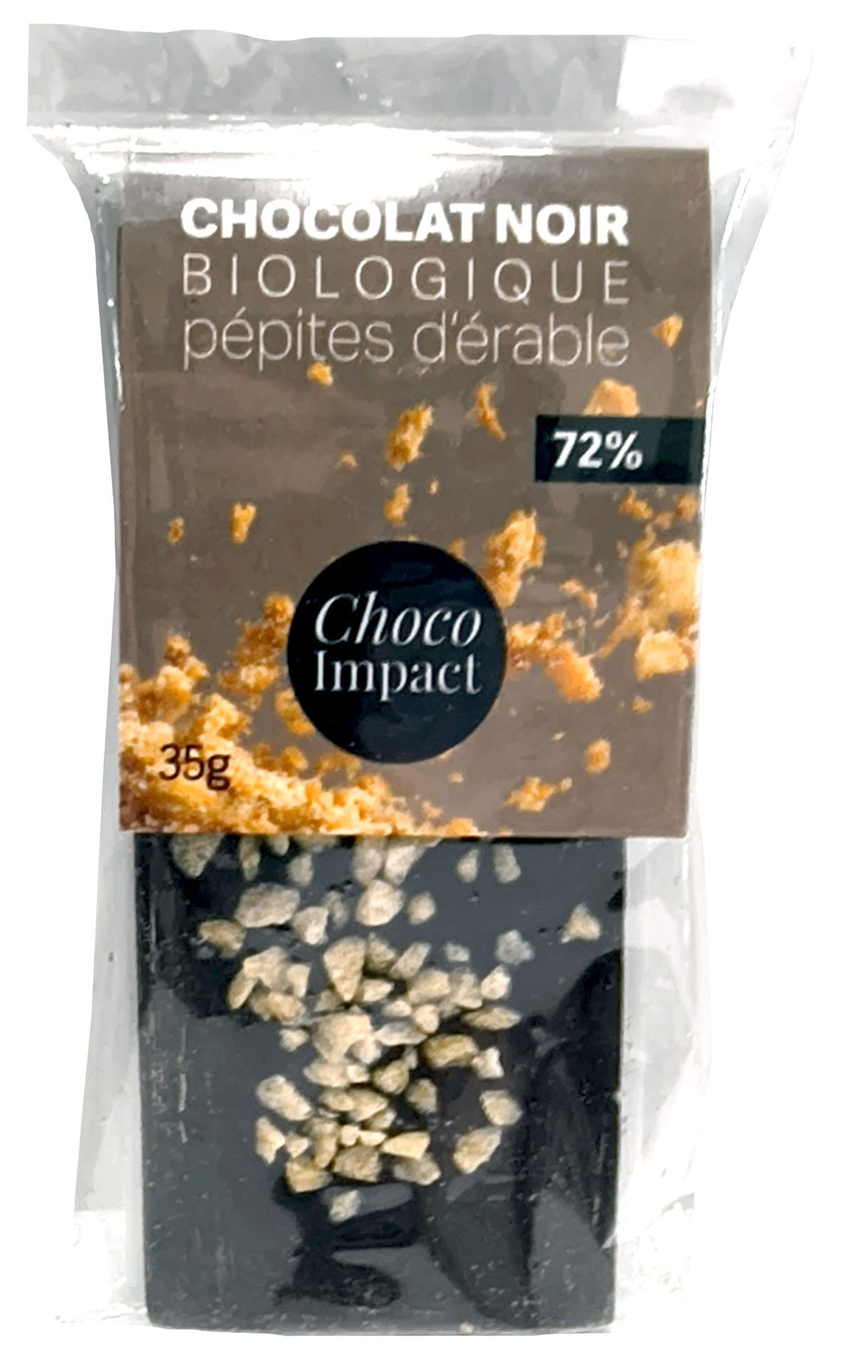 CHOCO IMPACT Épicerie Chocolat noir 72% avec pépites d'érable bio 35g