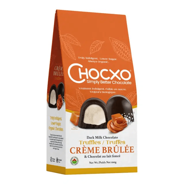 CHOCXO Épicerie Truffes à la crème brûlée et chocolat au lait foncé bio 100g