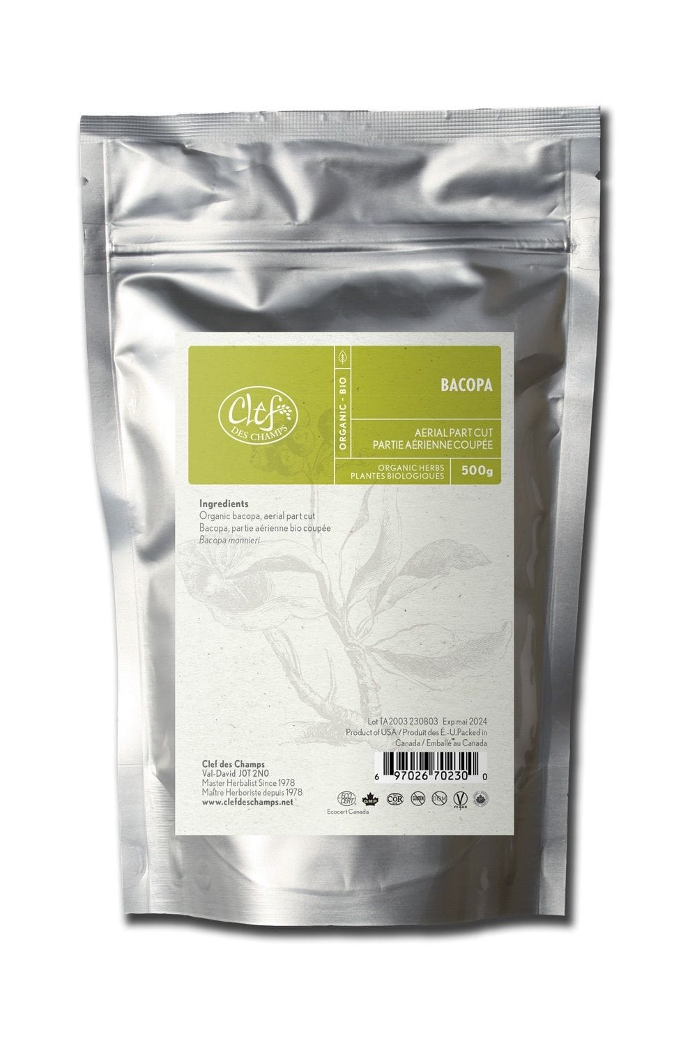 CLEF DES CHAMPS Suppléments Bacopa (feuilles) 500g