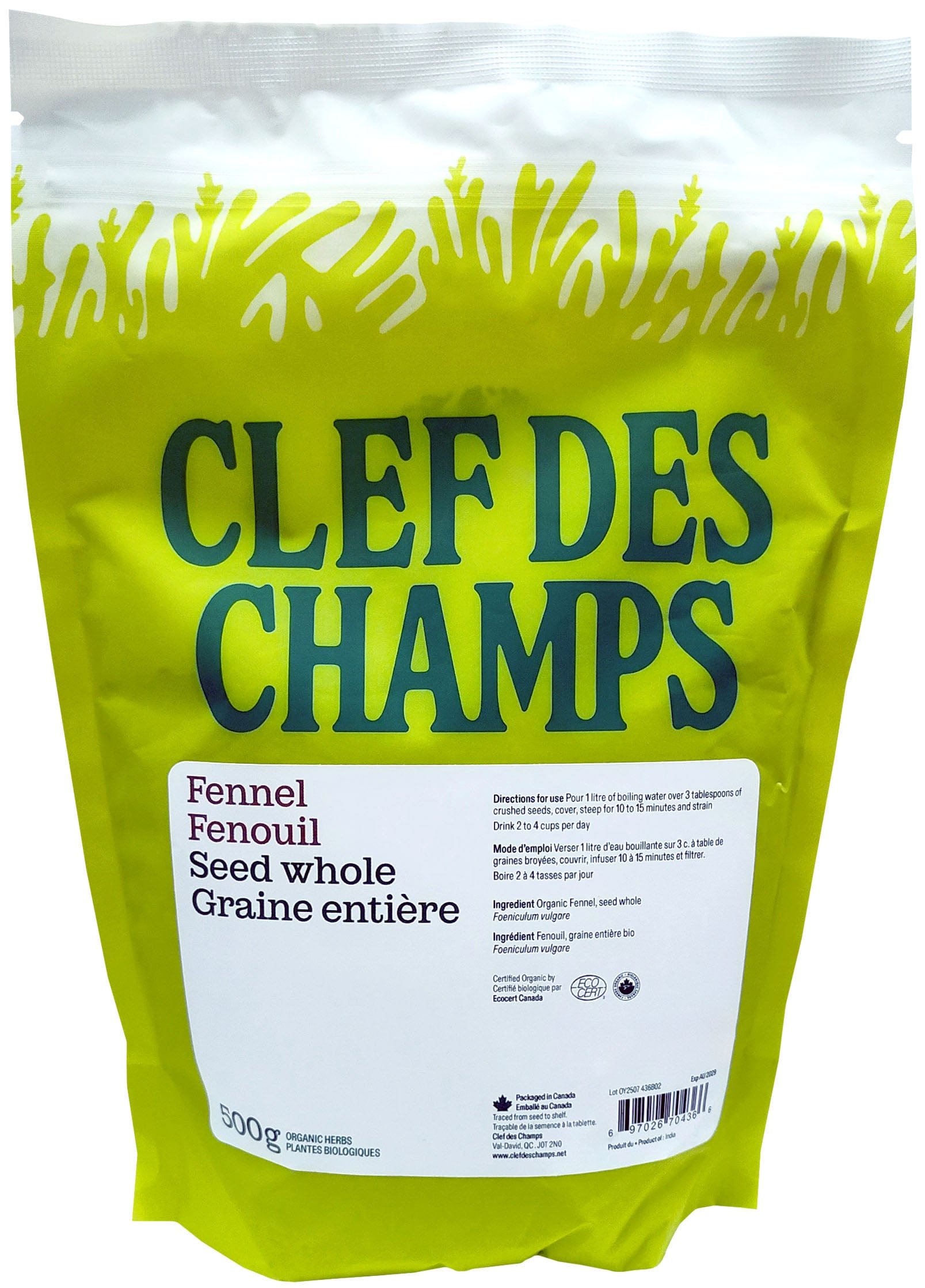 CLEF DES CHAMPS Suppléments Fenouil (graine entière) 500g