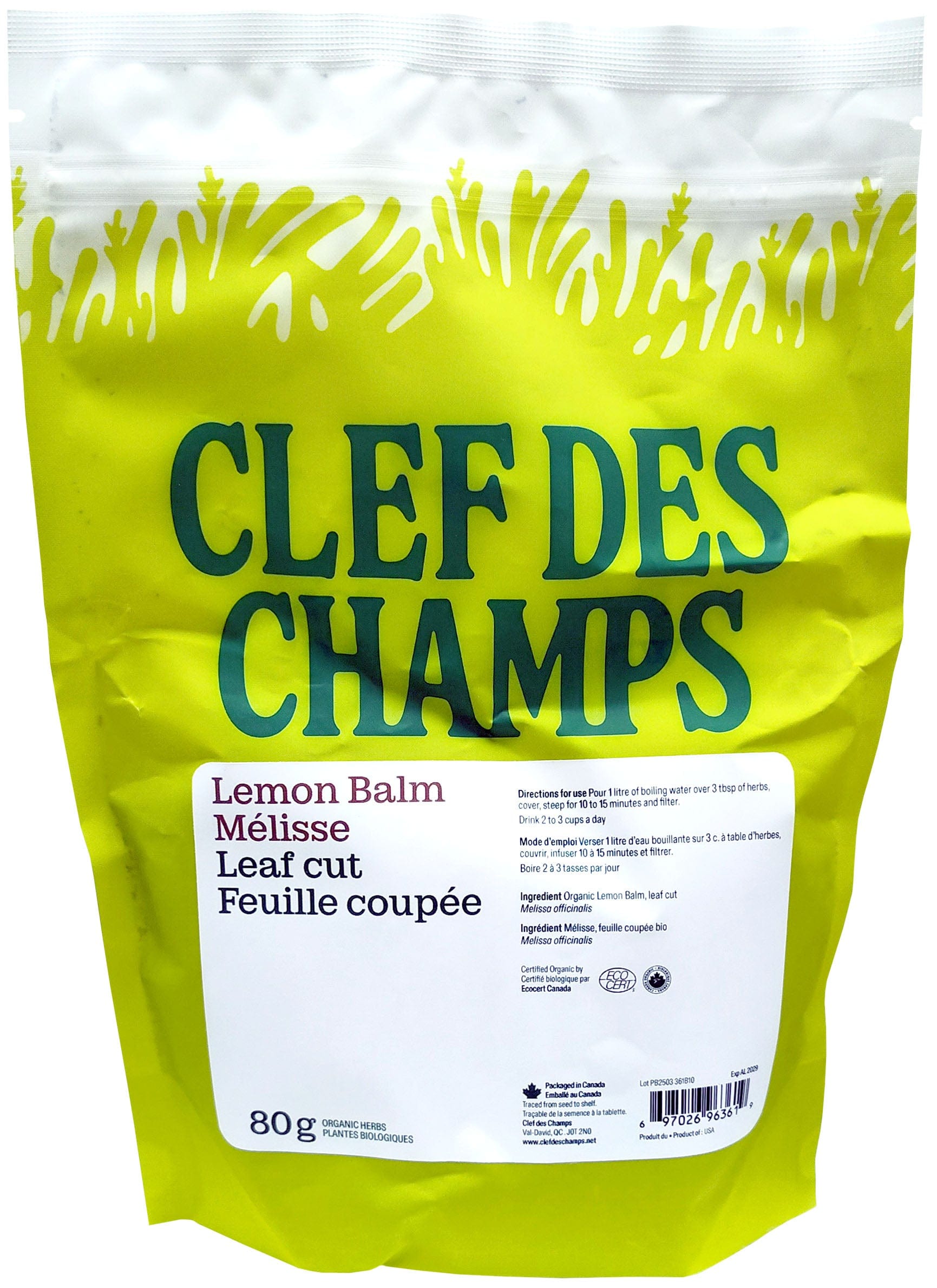CLEF DES CHAMPS Suppléments Mélisse bio (stress mental) 80g