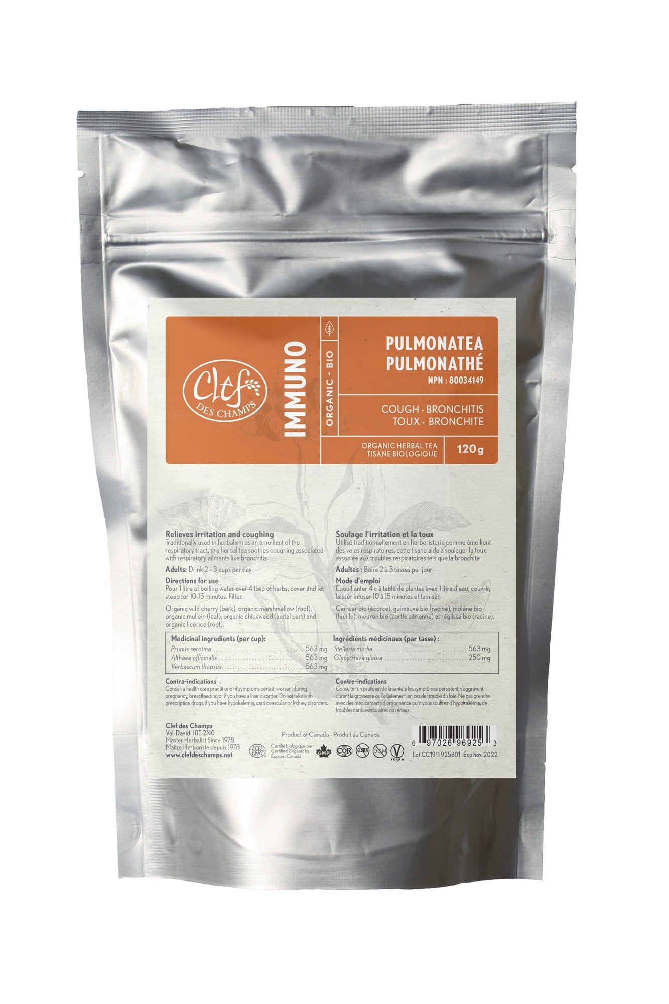 CLEF DES CHAMPS Suppléments Pulmonathé (immuno toux et bronchite) 120g