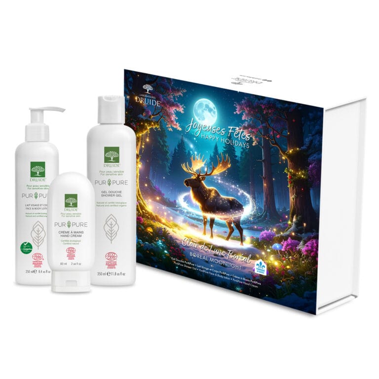 DRUIDE Soins & beauté Coffret clair de lune boréal (Pur et pure gel douche 350ml / Pur et pure lait visage et corps 250ml / Pur et pure Crème à mains 60ml) 1coffret