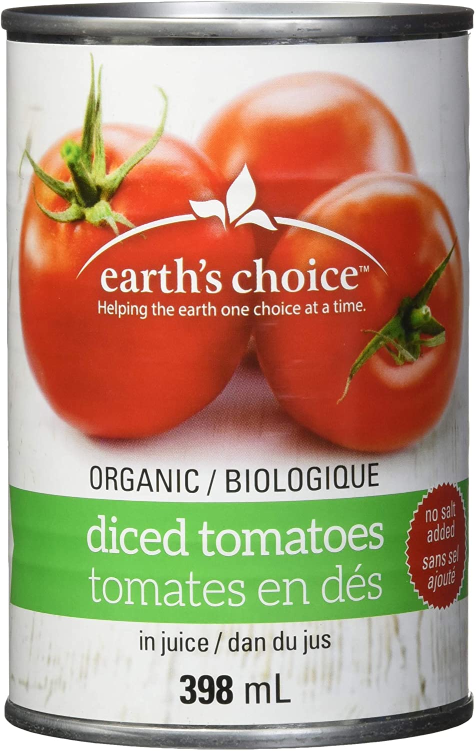 EARTH'S CHOICE Épicerie Tomates en dés sans-sel bio 398ml
