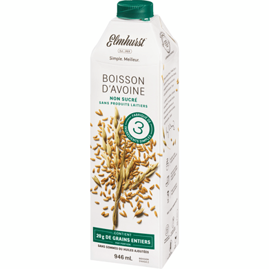 ELMHURST Épicerie Boisson d'avoine non-sucrée 946ml
