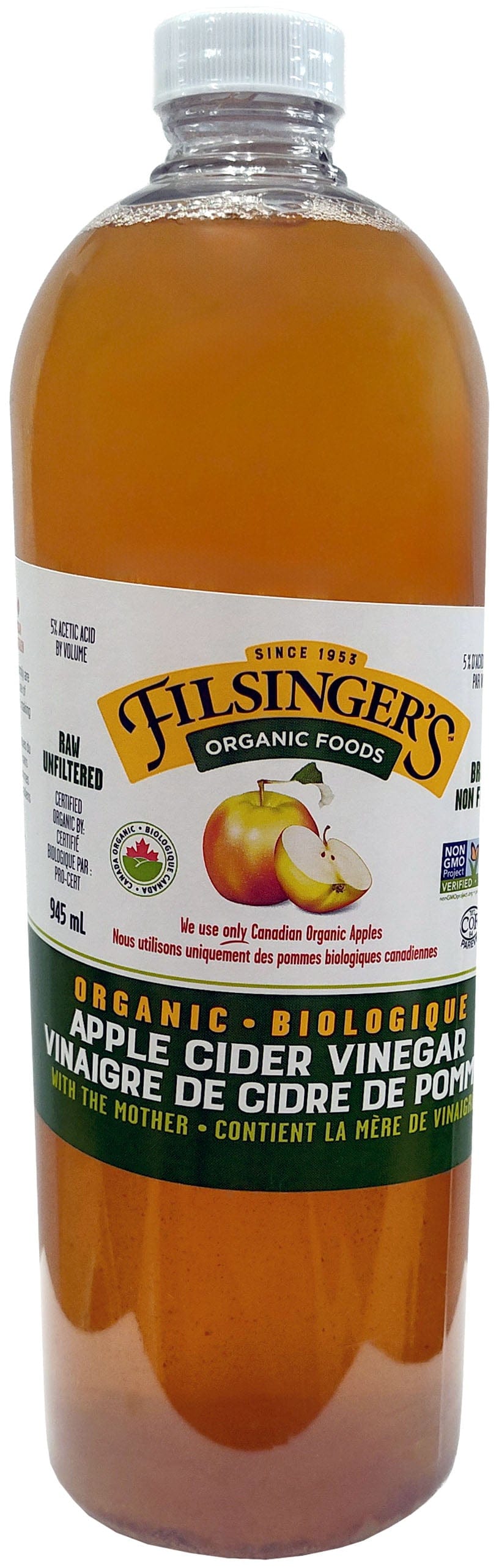 FILSINGER'S Épicerie Vinaigre de cidre de pomme bio avec la mère de vinaigre 945ml