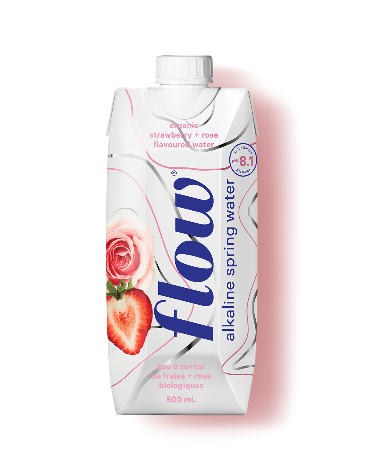 FLOW Épicerie Eau alcaline fraise et rose bio 500ml
