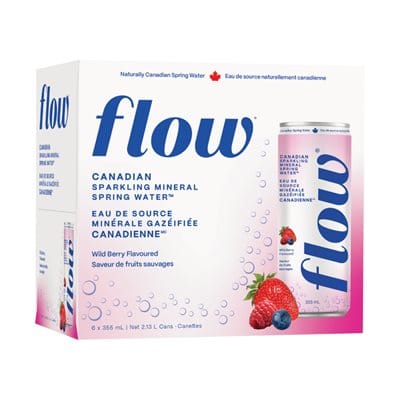 FLOW Épicerie Eau de source minérale gazéifiée baies 6x355ml