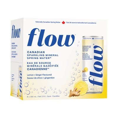 FLOW Épicerie Eau de source minérale gazéifiée citron et gingembre 6x355ml
