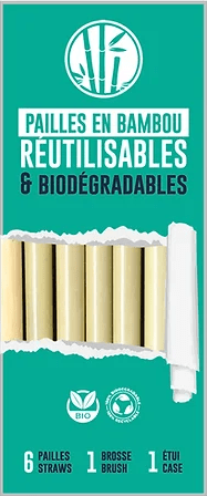 FLVR DISTRIBUTION Épicerie Pailles en bambou réutilisables et biodégradables (6 pailles, 1 brosse, 1 étui)
