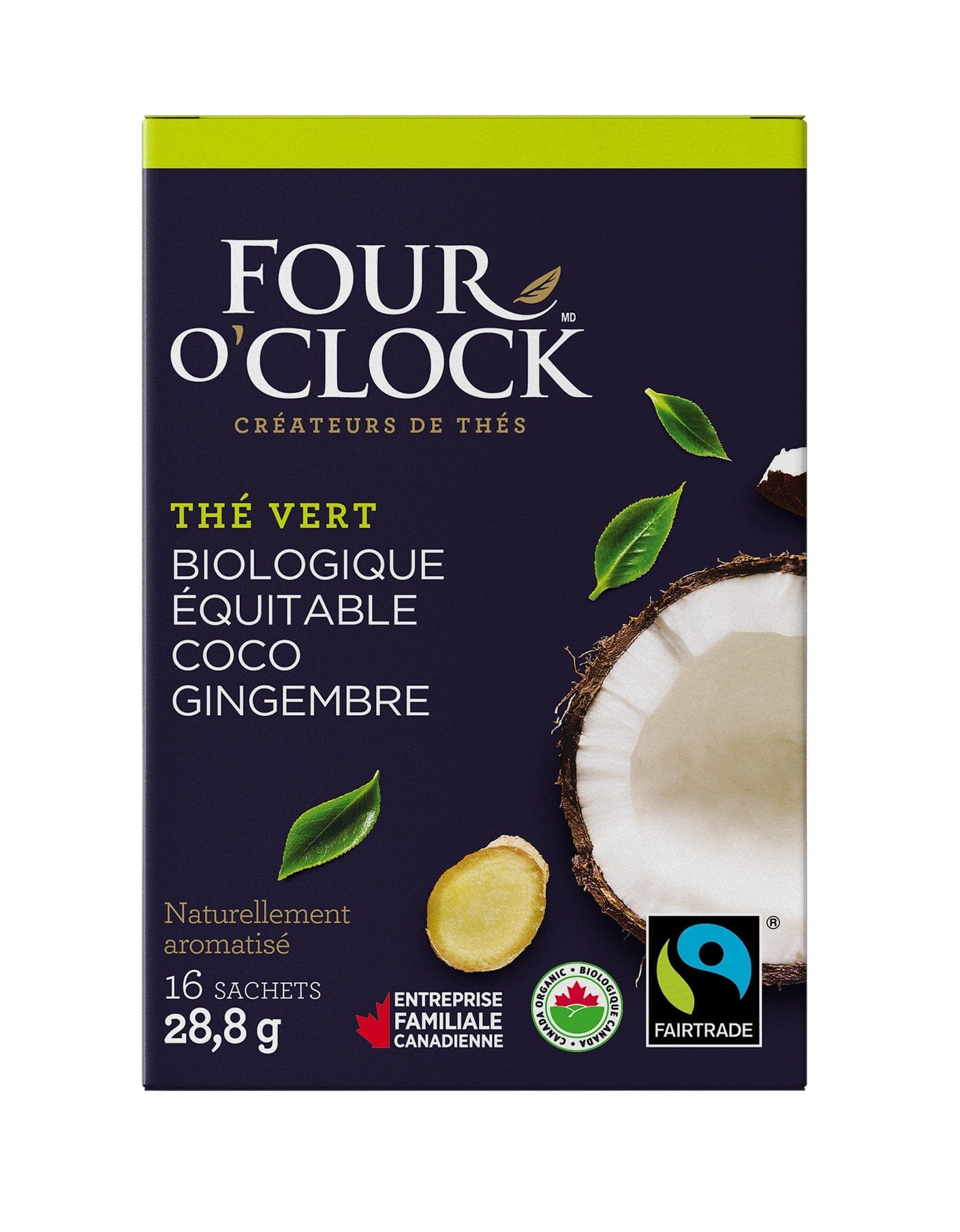 FOUR O'CLOCK Épicerie Thé vert,  coco et gingembre bio 16's