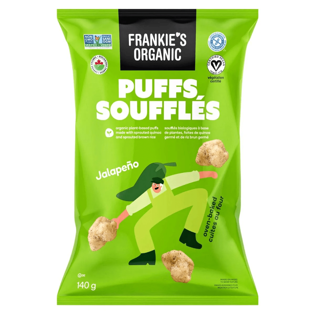 FRANKIE'S ORGANIC Épicerie Bouchées de quinoa et de riz brun germés bio au jalapeno140g