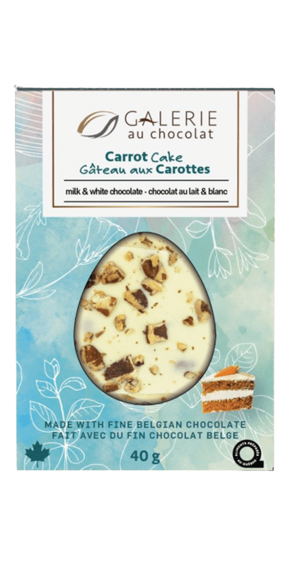 GALERIE AU CHOCOLAT Épicerie Chocolat au lait et chocolat blanc en forme d'œuf au gâteau aux carottes 40g