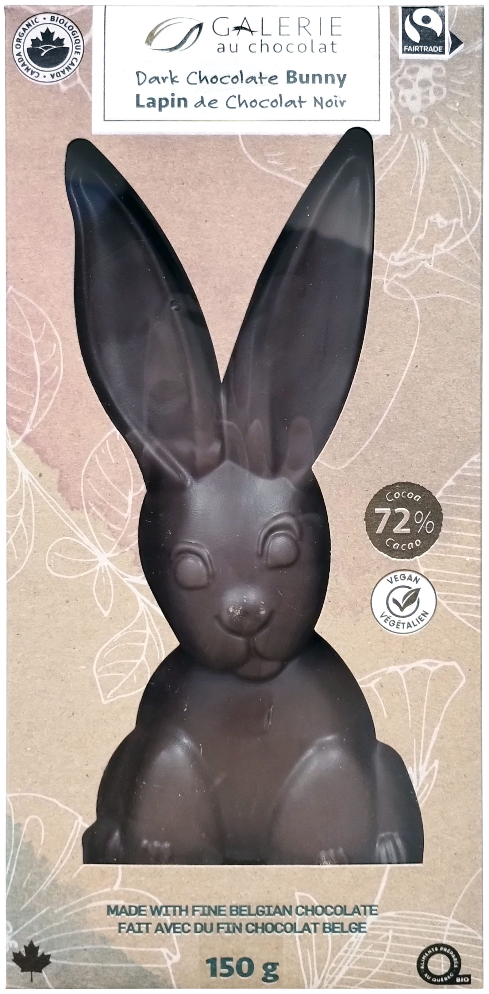 GALERIE AU CHOCOLAT Épicerie Lapin de chocolat 72% cacao bio 150g