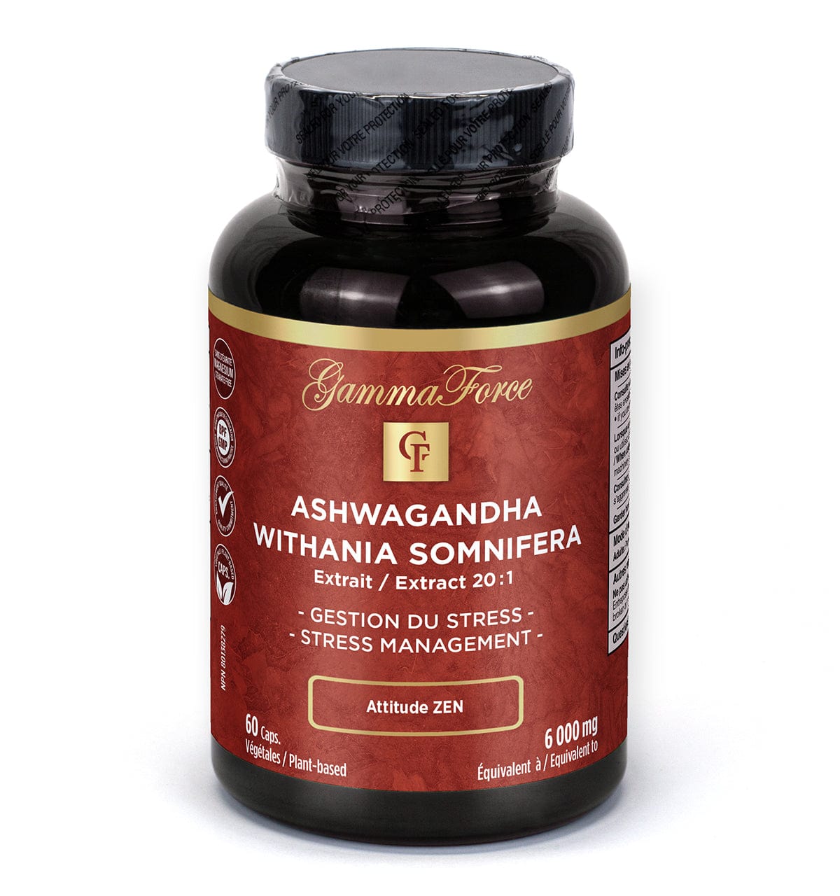 GAMMA FORCE Suppléments Extrait d'aswagandha 20:1 6000mg (tonique régénérateur) 60vcaps
