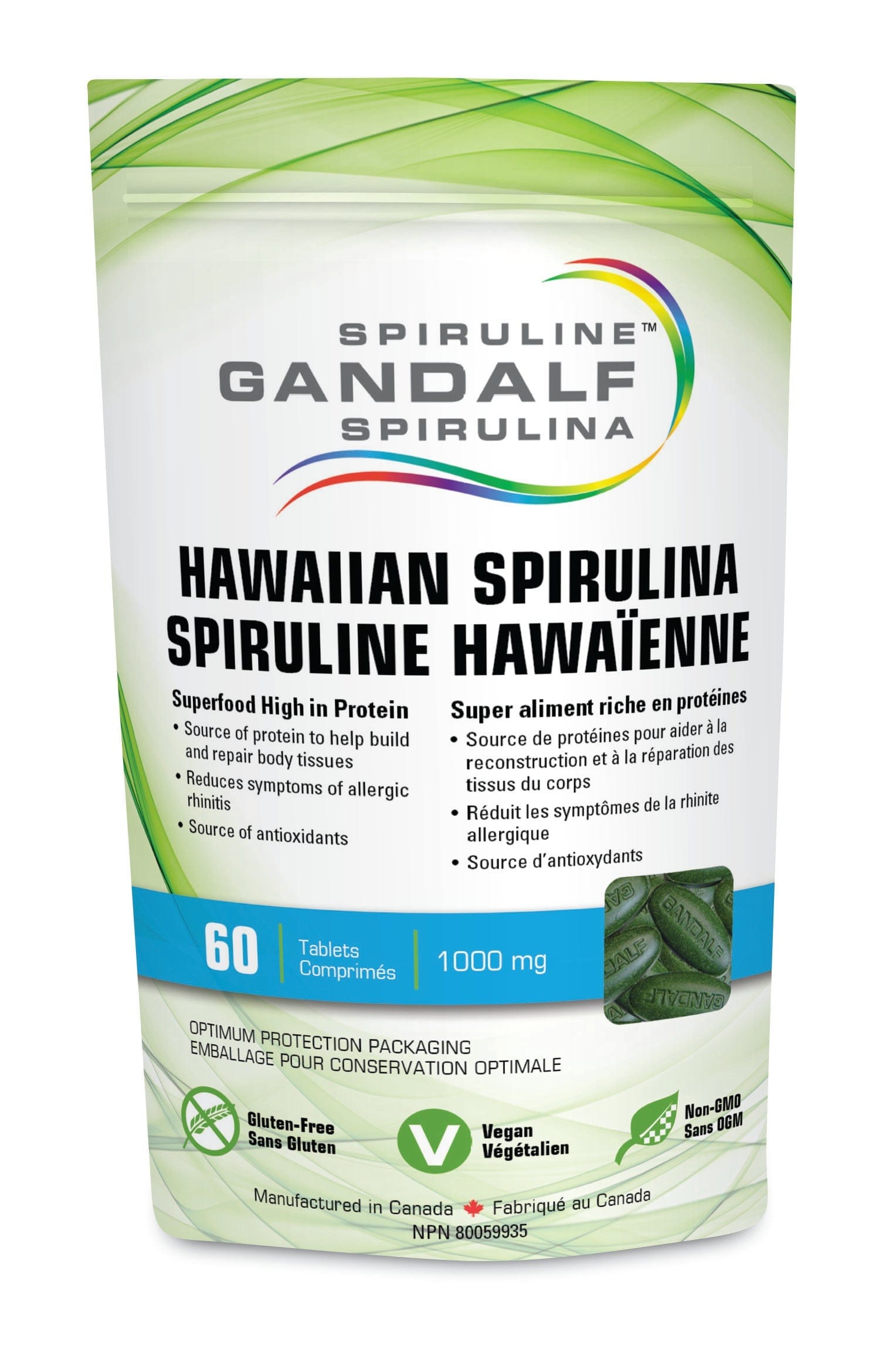 GANDALF Suppléments Spiruline 1000mg 60comp