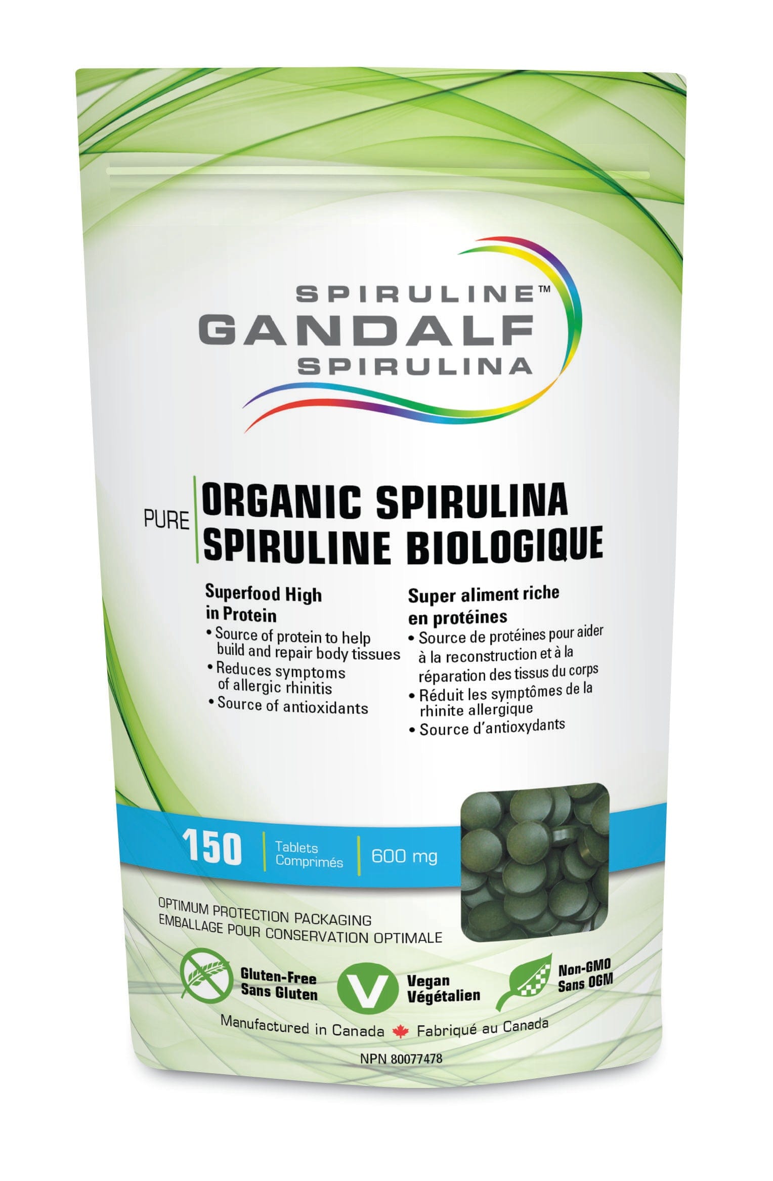 GANDALF Suppléments Spiruline Biologique 600mg 150comp