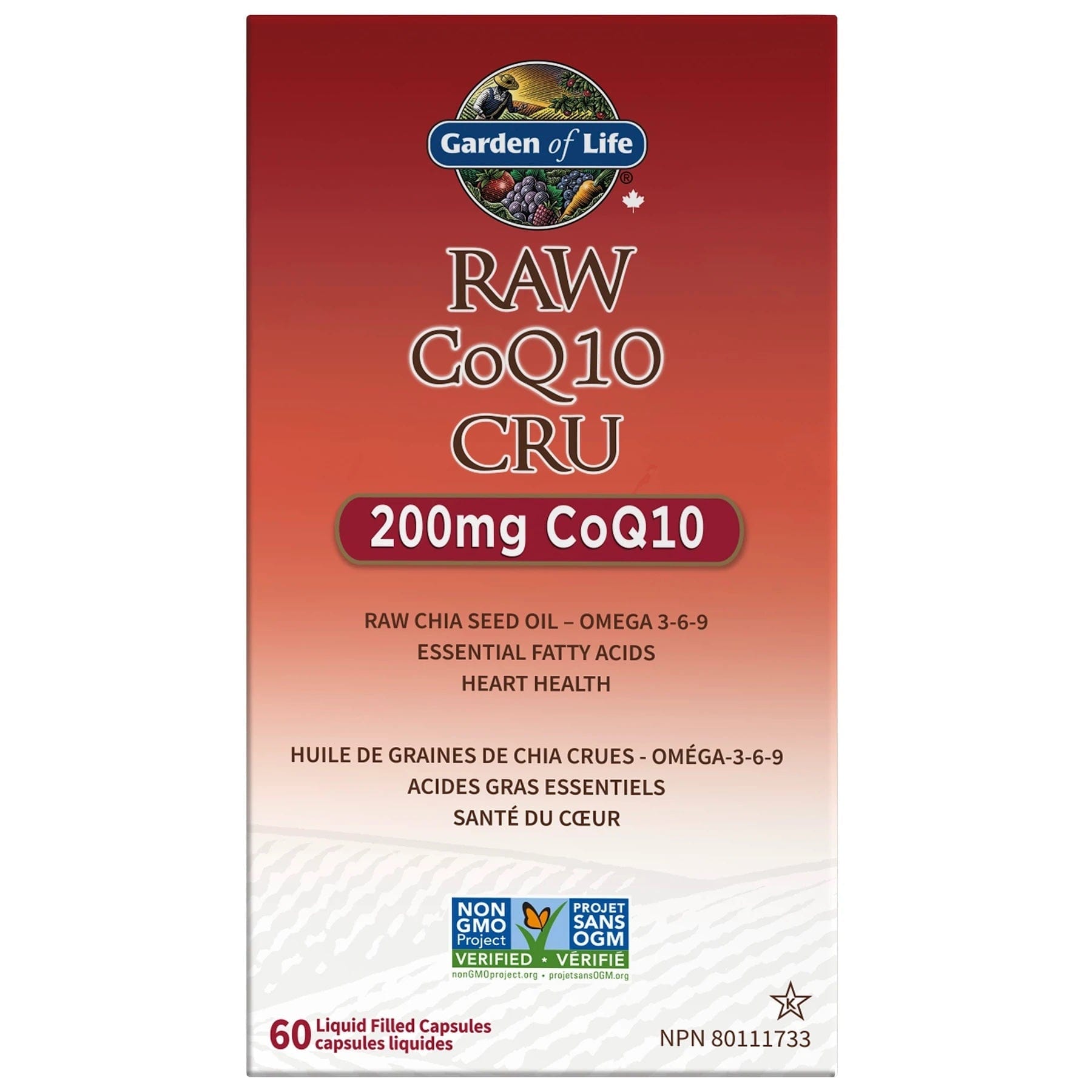 GARDEN OF LIFE Suppléments COQ 10 raw 200mg 60caps
DATE DE PÉREMPTION : 31 OCTOBRE 2024