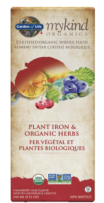 GARDEN OF LIFE Suppléments Fer liquide végétal et plantes bio (saveur canneberges citron-vert) 240ml