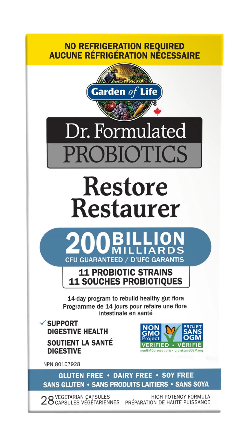 GARDEN OF LIFE Suppléments Probiotiques restaurer (200 millions) 28vcaps
DATE DE PÉREMPTION : 31 AOÛT 2026