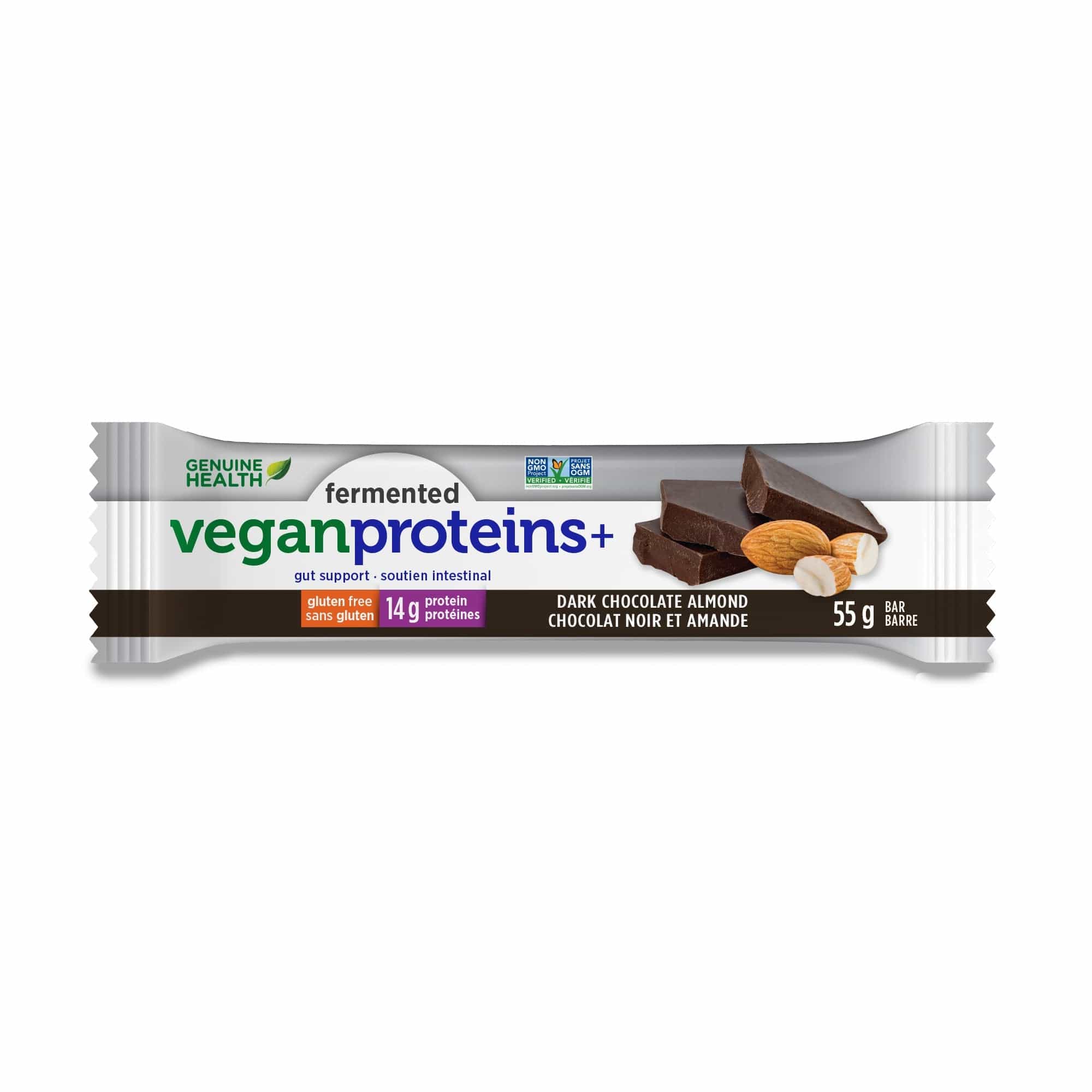 GENUINE HEALTH Suppléments Barres vegan proteins+ aux amandes et chocolat noir 12x55g