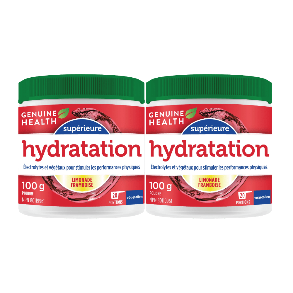 GENUINE HEALTH Suppléments Duo hydratation supérieure (limonade framboises)  2x100g
DATE DE PÉREMPTION : 31 OCTOBRE 2024