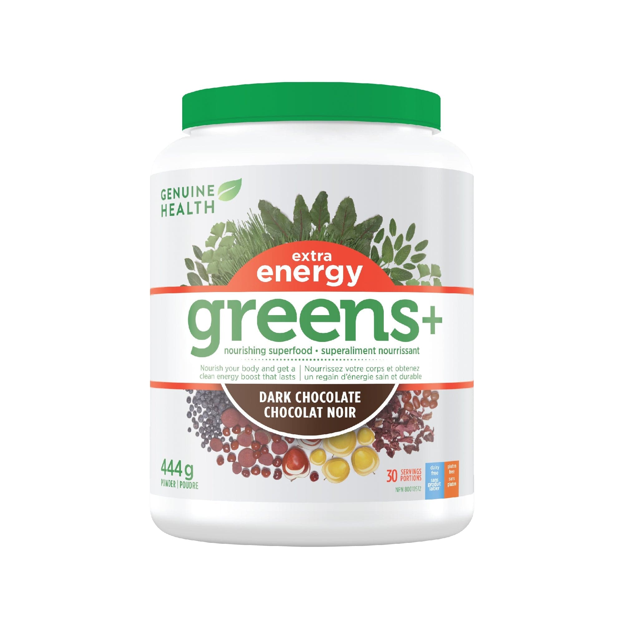 GENUINE HEALTH Suppléments Green + extra energy (chocolat noir) 444g