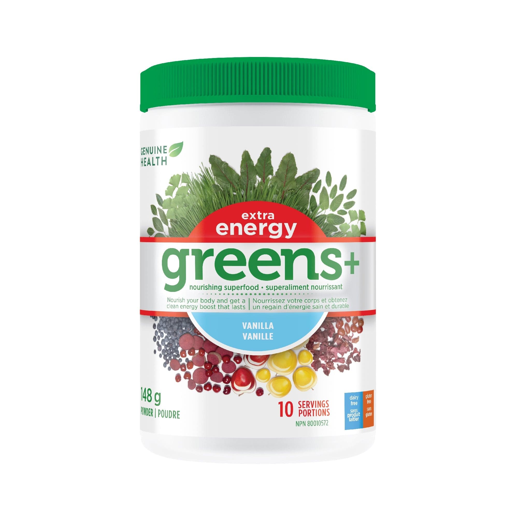 GENUINE HEALTH Suppléments Green + extra energy (vanille) 148g