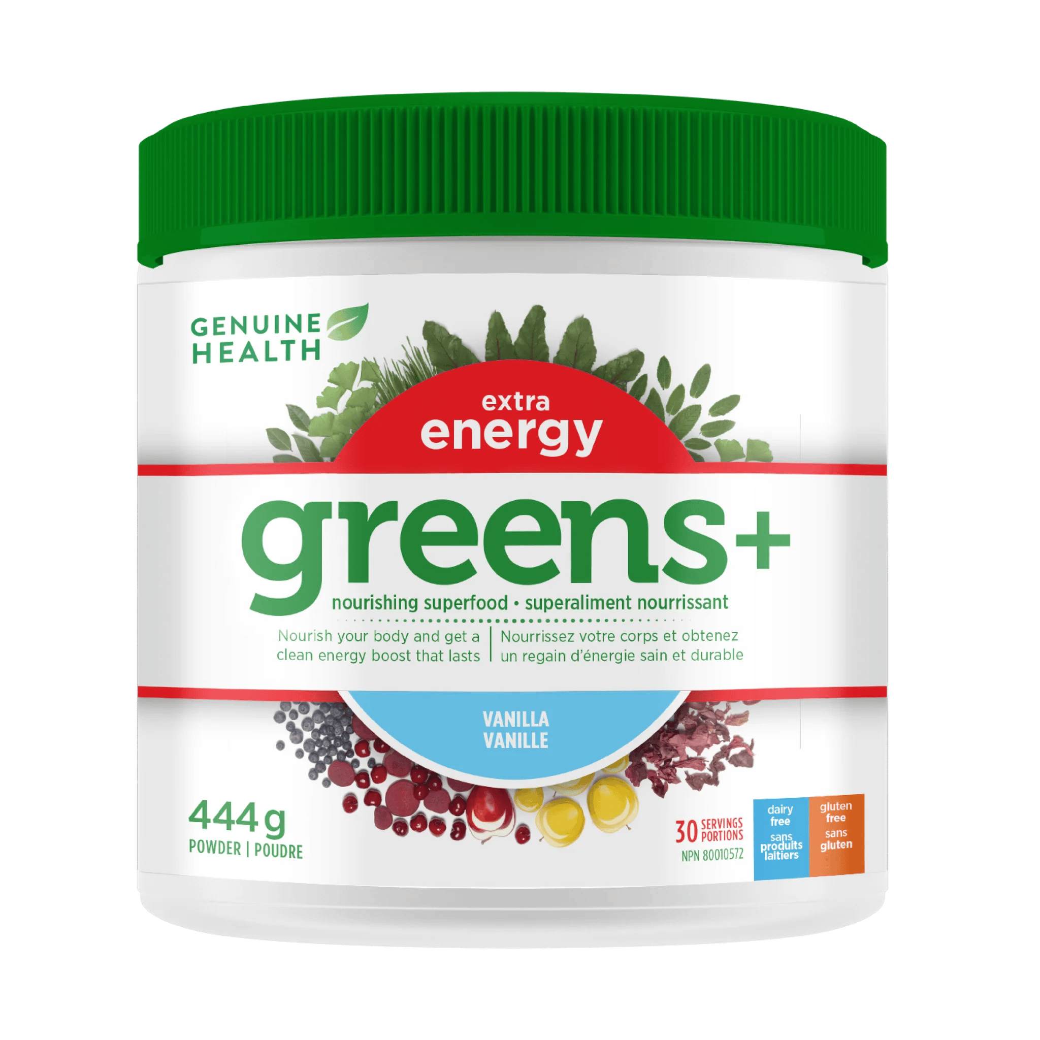 GENUINE HEALTH Suppléments Green + extra energy (vanille) 444g